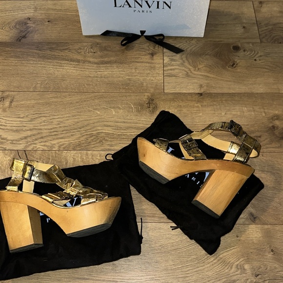 Lanvin Platform Heels Multi Strap Gold Craque Leather - Picture 10 of 10